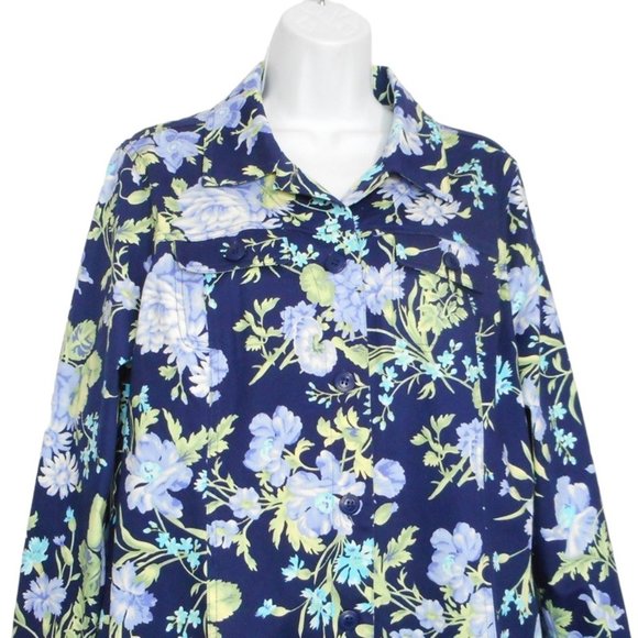 The Tog Shop Jacket M Blue Cotton Floral Lightweight Pockets Buttons Casual - Picture 5 of 13